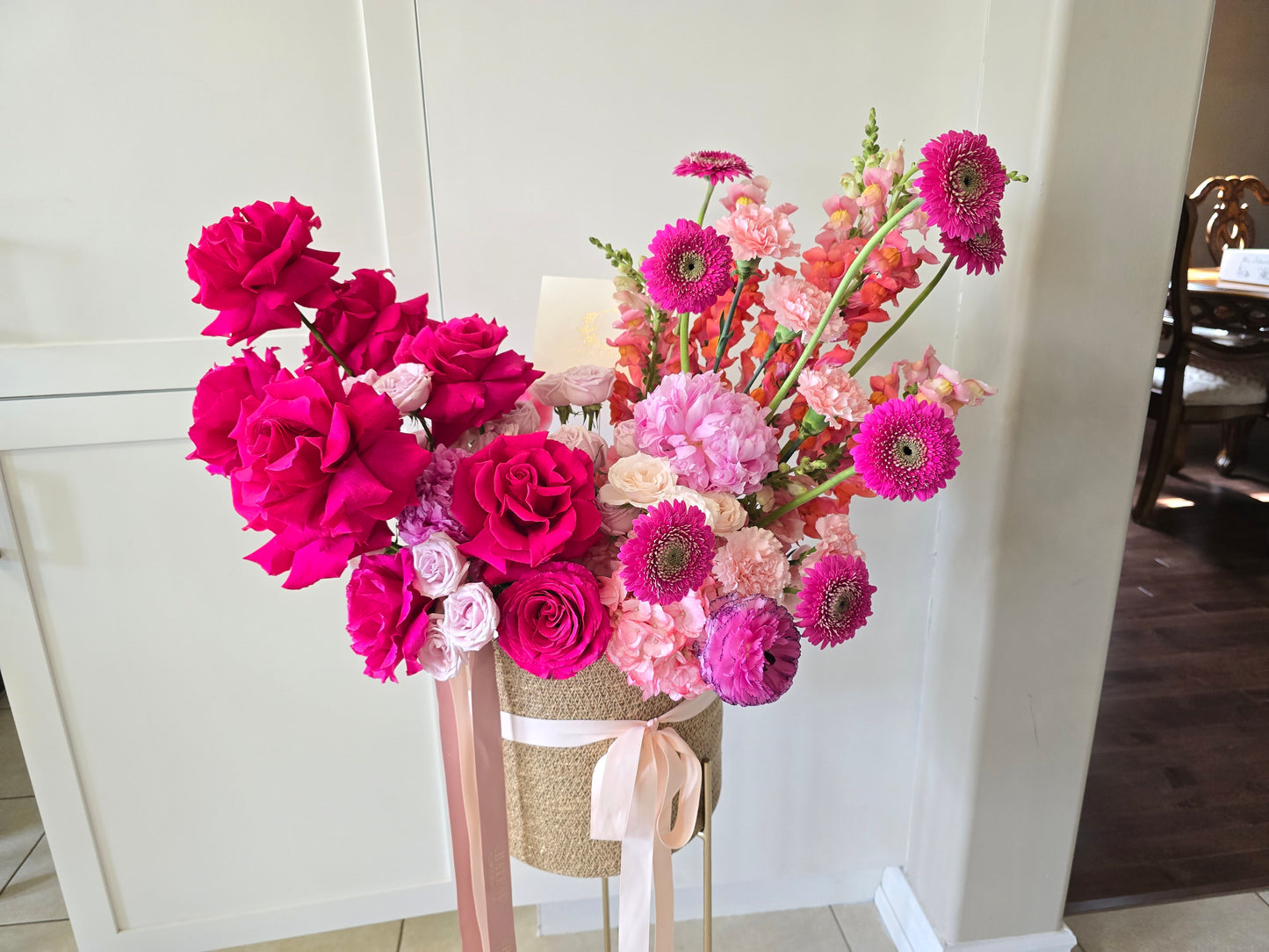 Hot Pink Blooms Basket