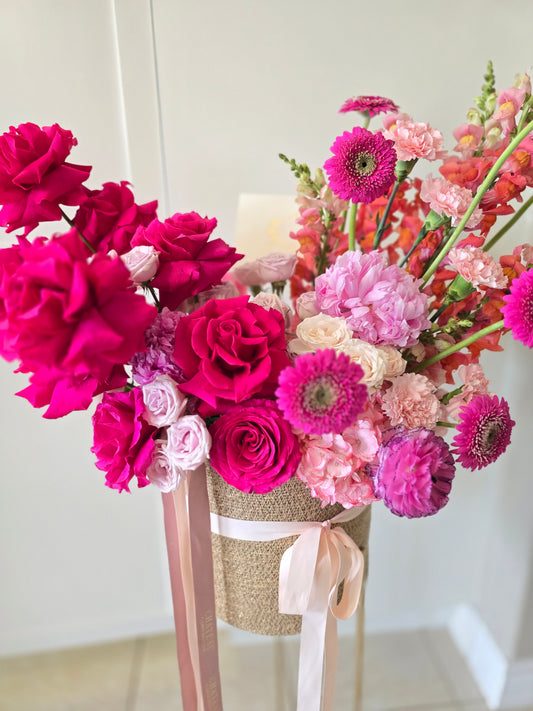 Hot Pink Blooms Basket
