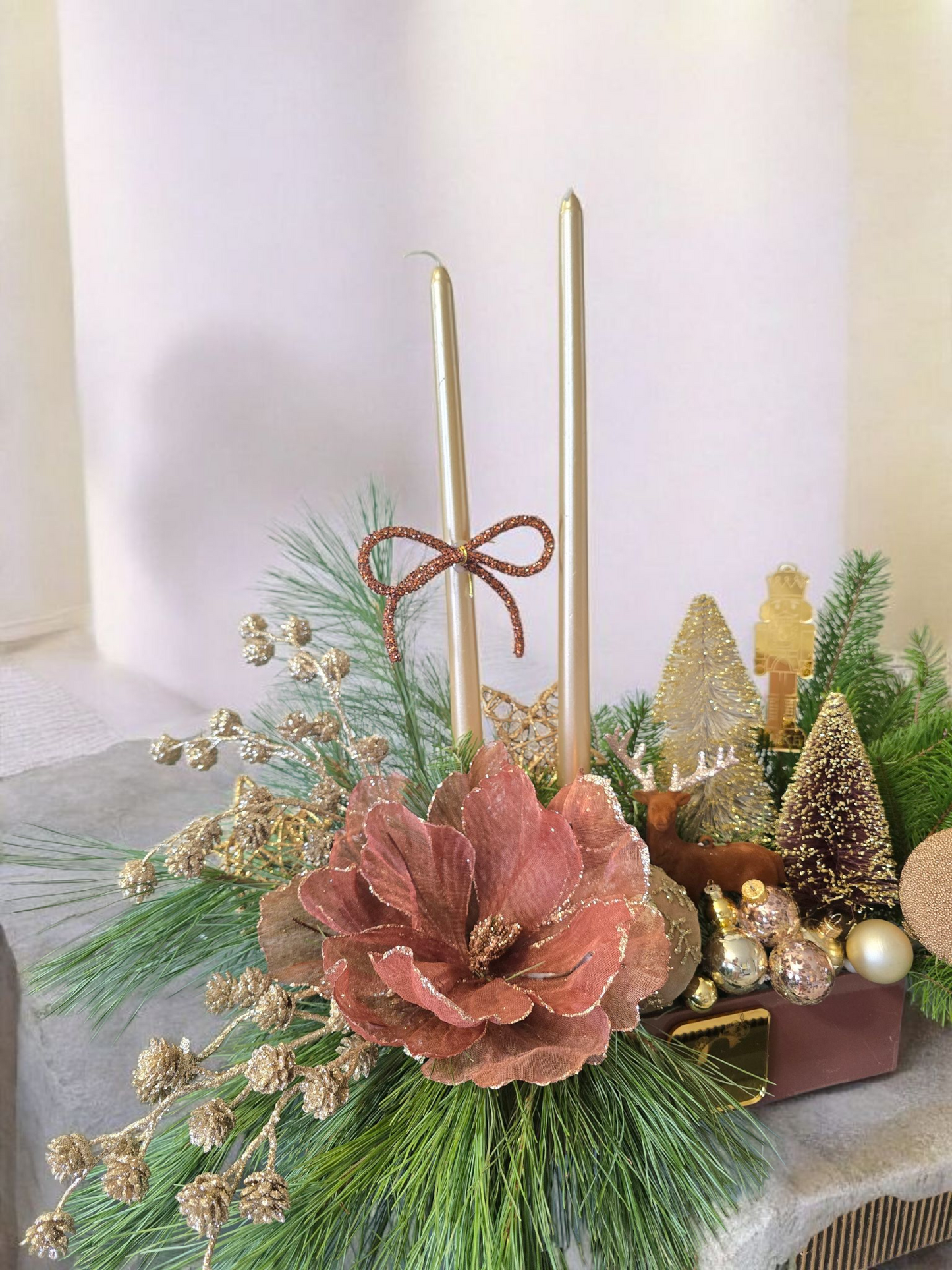 Velvet & Bronze Holiday Candle Arrangement