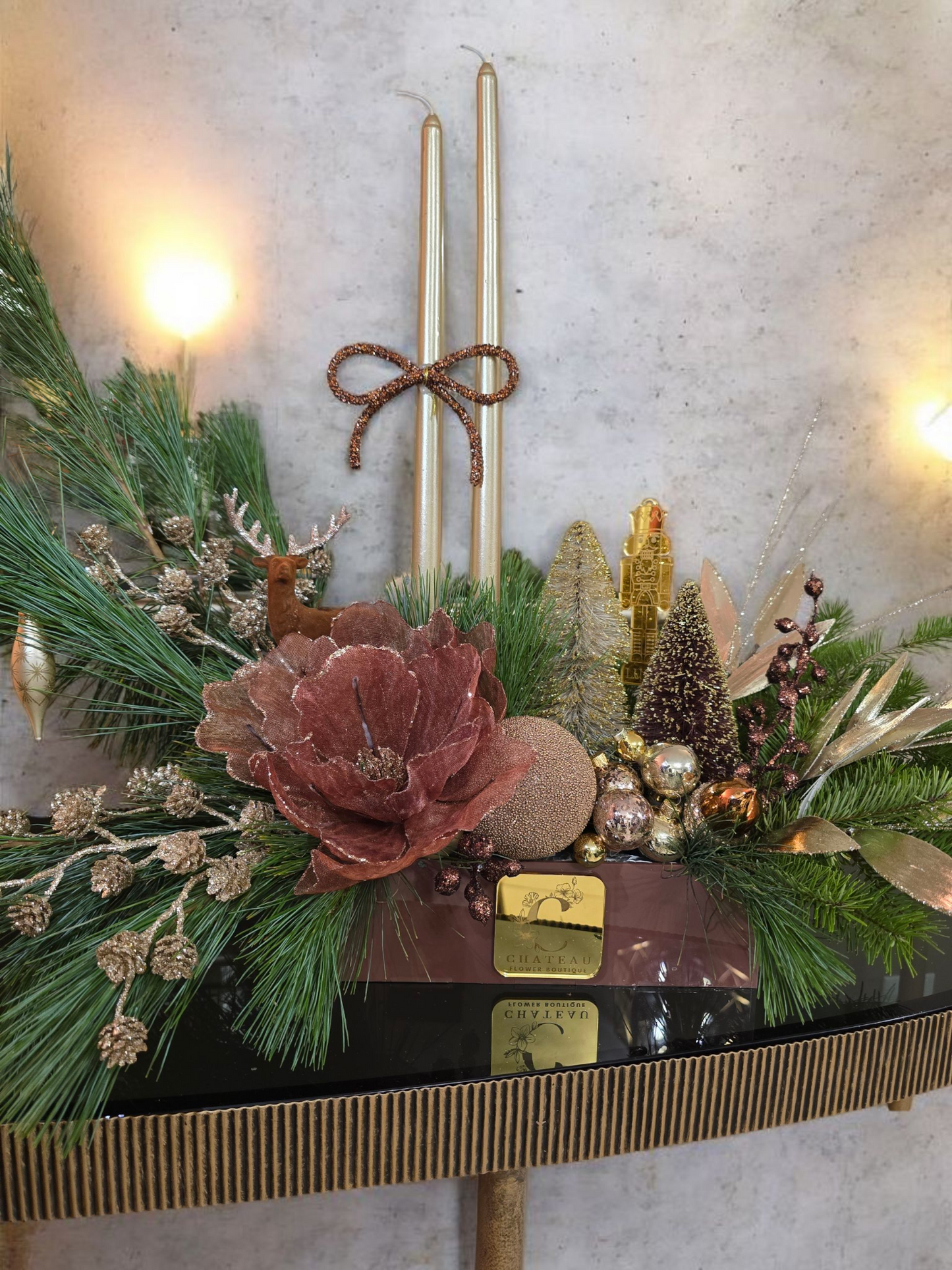 Velvet & Bronze Holiday Candle Arrangement