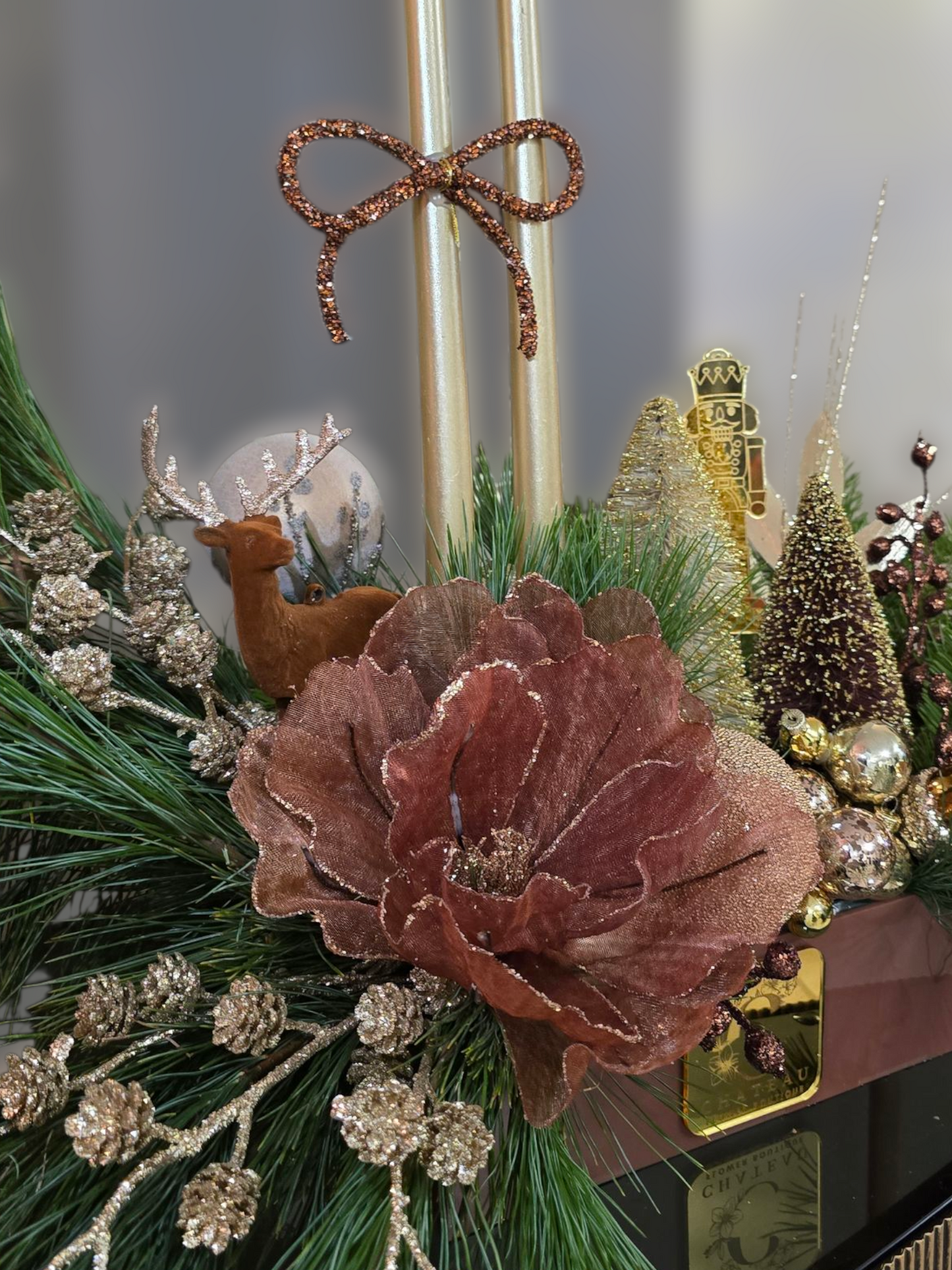 Velvet & Bronze Holiday Candle Arrangement