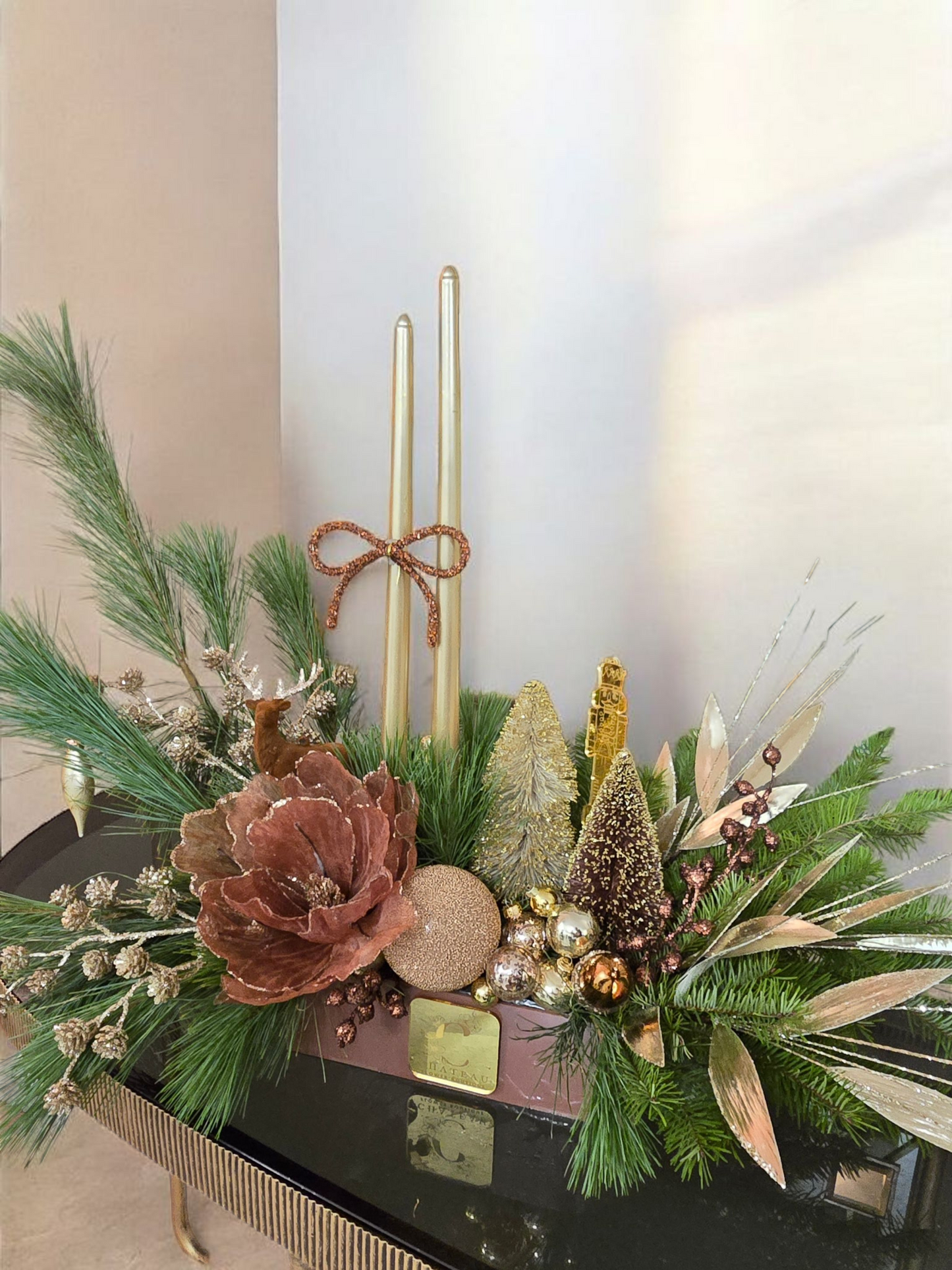 Velvet & Bronze Holiday Candle Arrangement